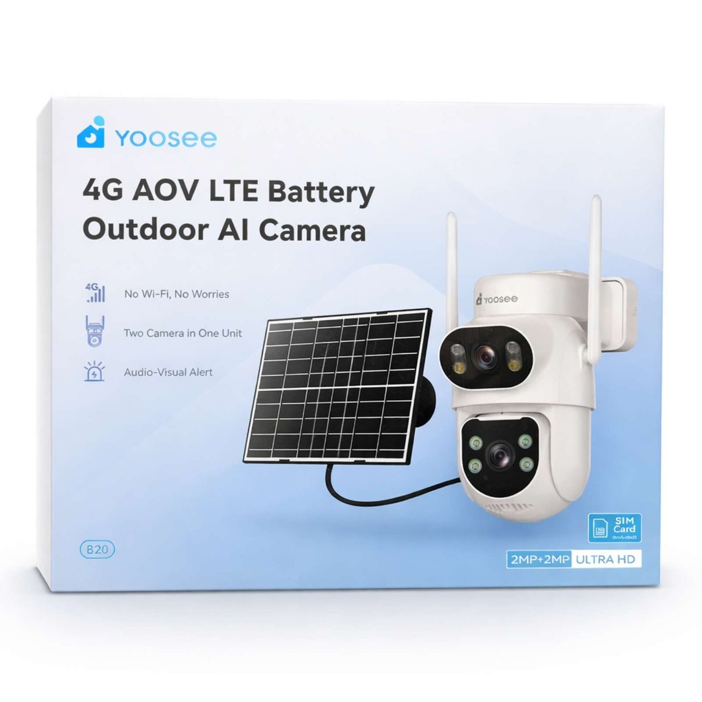 Yoosee 4G AOV LTE Battery Outdoor AI Camera Dual lens 2MP+2MP Ultra HD